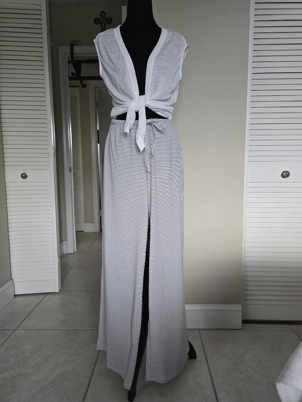 H&M Black & White Striped Wide Leg Pants